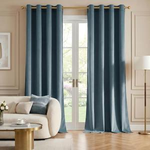 NICETOWN Stone Blue Velvet Curtains 90 inch Long for Boys - Room Darkening Thermal Insulating Soft Window Curtains for Bedroom Living Room Home Door, W52 x L90, 2 Panels