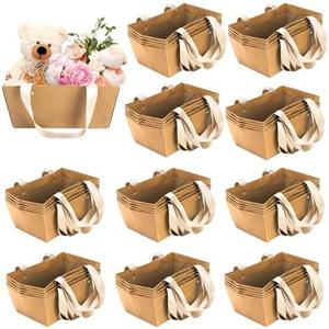 Cedilis 32 Pack Kraft Gift Basket with Handles, 9.8'' x 6.5'' x 4.3'' Empty Paper Basket for Party Gifts, Anniversary, Wedding, Easter, Crafts, Brown