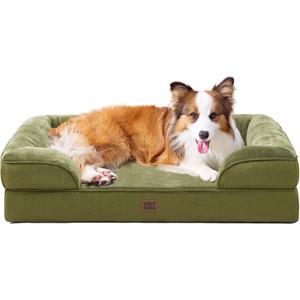 EHEYCIGA Orthopedic Dog Beds for Large Dogs, Waterproof Memory Foam Large Dog Bed with Sides, Non-Slip Bottom and Egg-Crate Foam Pet Couch Bed with Washable Removable Cover, Olive Green
