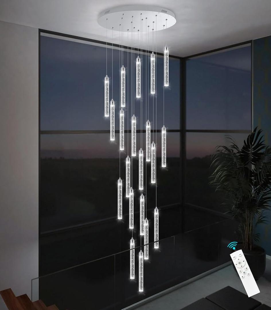 20-Lights Chandelier LED Dimmable Chandeliers for Entryway Flush Mount Ceiling Pendant Light Fixture Crystal Chandeliers for Living Room Chrome Finished Lighting Modern 156in High Ceiling Chandelier