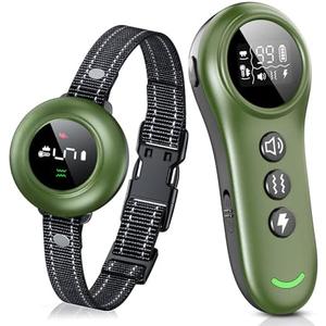 2-in-1 Dog Shock Collar & Dog Bark Collar - Smart Anti Barking Dog Training Collar with 5 Adjustable Sensitivity & 3300FT Remote for All Breeds IP67 Waterproof Rechargeable E-Collar (Green)
