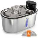 Wireless Cat Water Fountain Stainless Steel 108oz/3.2L, Cordless, Battery Operated Cat Fountain (Last up to 50 Days), Ultra Quiet, 2 Flow Modes, Multi-Filtration, BPA Free, Includes 2 Filters - Black