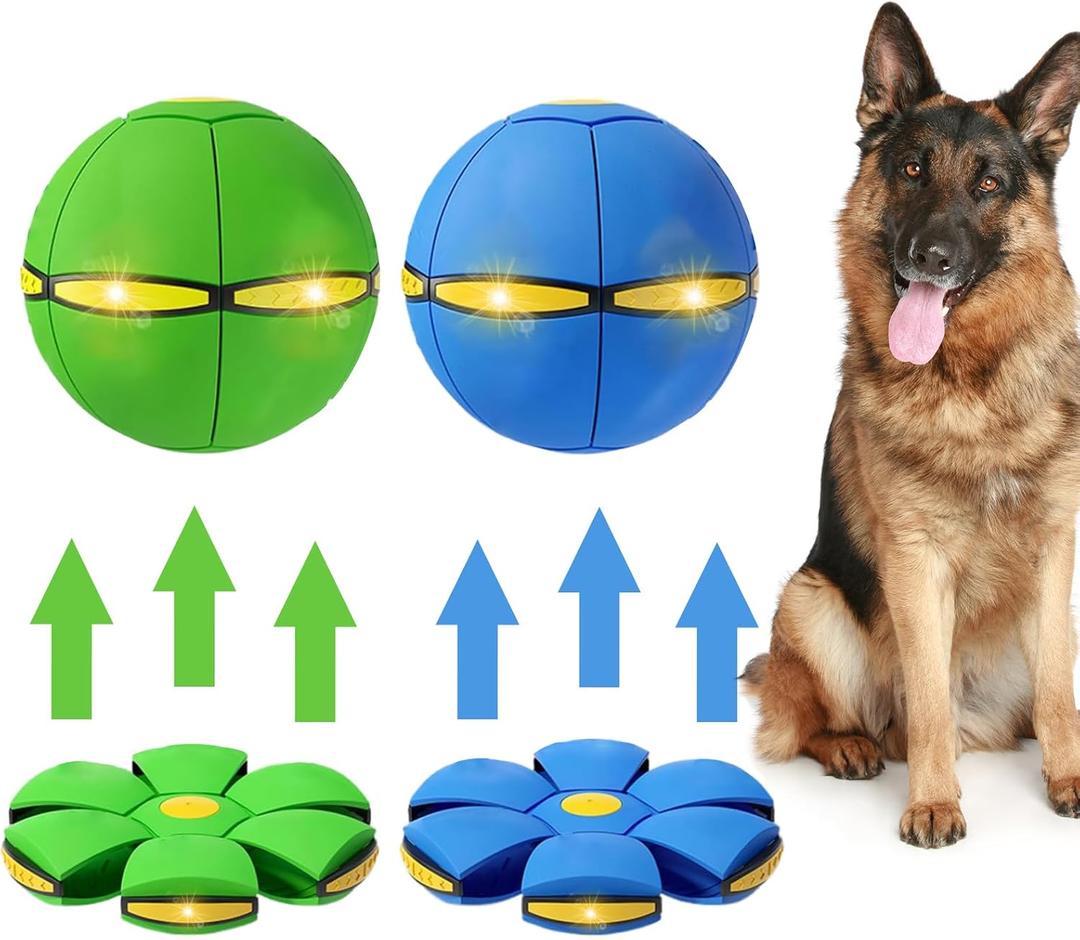 2PCS Dog Flying Disc Toy, Pet Toy Flying Saucer Ball with 3 Light for Dogs, Dog Toy Outdoor Toy Doggy Disc Ball, Outdoor Games (Green+Blue)