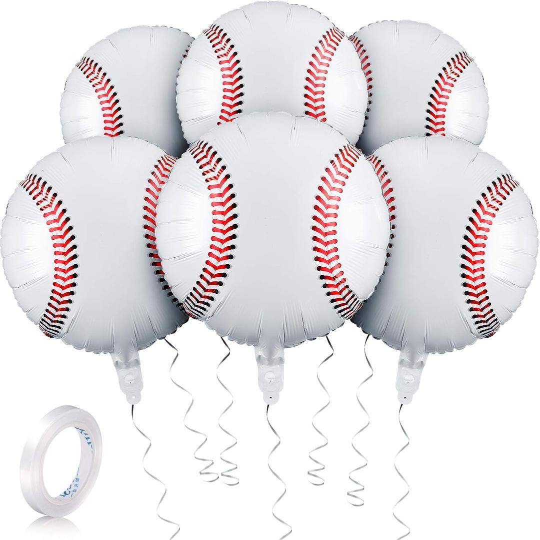 Skylety 6 Pack 18 Inches Baseball Balloons Baseball Party Decorations Foil Balloons for Birthday Sports Party Favors Decoration Supplies