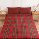 Winter Christmas Tartan Plaid Fitted Bed Sheets King Size Fit 5-16inch Deep Pockets,Luxury Bottom Sheet Bedding Set with Pillow Case,Green Red Buffalo Checker Fitted Sheet for Mattress