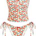 ZAFUL Tankini Swimsuits for Women Bow Tie Side Bathing Suits Tummy Control High Cut Two Piece Bikini Sets (Medium, 1-cherry)