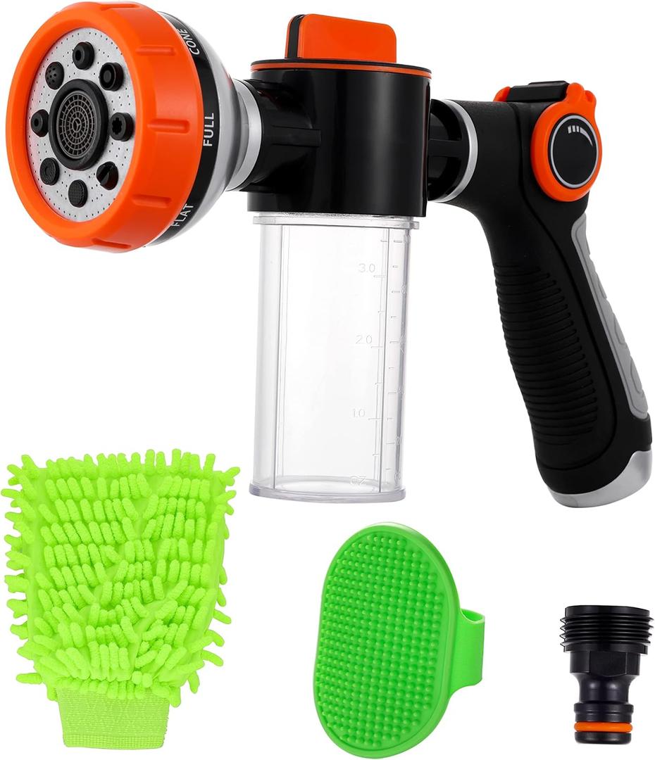 Dog Wash Hose, 8 Patterns High Pressure Garden Hose Soap Sprayer with Soap Dispenser Bottle for Dog Washing, Watering Flowers, Car Wash,House Cleaning, Pet Shower Bathing Tool
