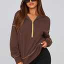 PRETTYGARDEN Women's 2026 Fall Hooded Sweatshirts Long Sleeve Half Zip Cropped Hoodies Pullover Winter Fashion Clothes (Brown, L)