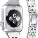 Secbolt Bling Bands Compatible with Apple Watch Band 38mm 40mm 41mm 42mm 44mm 45mm 46mm 49mm Women iWatch SE Series 11 10 9 8 7 6 5 4 3 2 1, Dressy Jewelry Metal Wristband Strap Diamond Rhinestone (Silver)