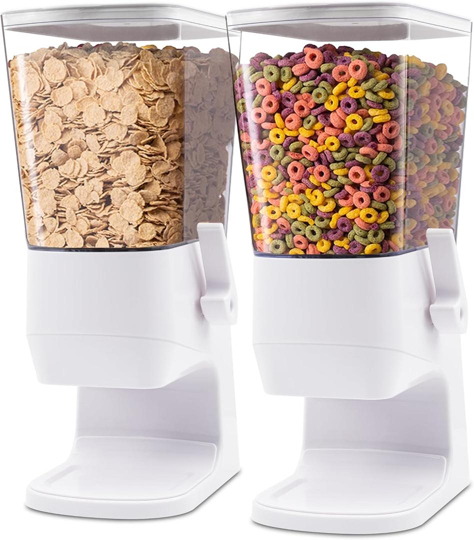 Cereal Dispenser Countertop 2Pcs, Cereal Containers Storage Snack Dispenser for Pantry, 3.2L Dry Food Dispenser for Grains, Nuts, Snack,Oatmeal, Pet food, White, Small