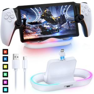 FASTSNAIL Charging Stand for PS Portal Compatible with Hard/Soft Cover, RGB Charge Station for TPU/EVA/Silicone Protective Case When Charging, Charge Holder for PlayStation 5 Portal (White)