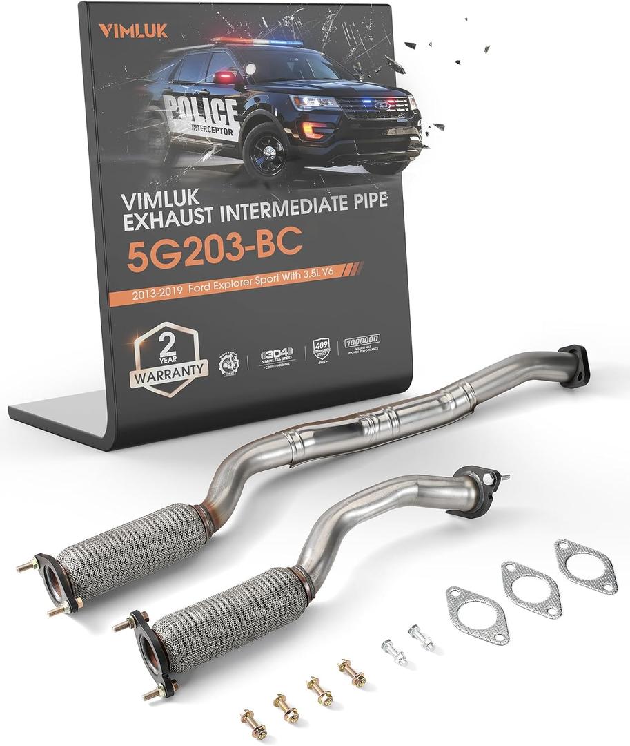 Exhaust Intermediate Pipe & Exhasut Front Flex Pipe - Compatible with 2013-2019 Ford Explorer Sport 3.5L EcoBoost V6, Police Interceptor Utility 3.5L & 16-19 Explorer Platinum(VK-5G203-BC)