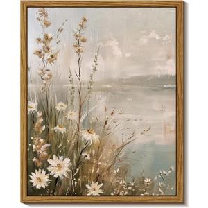 InSimSea Framed Canvas Wall Art Vintage Decor, Wildflowers Landscape Pictures Bathroom Wall Decor Aesthetic, Living Room Bedroom Flower Nature Home Decorations, 8"x10"