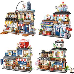 ELAICREE Japanese Street View Shop Building Blocks House Toy, New 4 Models Mini DIY Building Blocks Model MOC Construction Toy, Gift for 6-12 Years Old Kid Girls and Boys