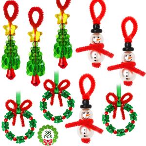 GYGOT Christmas Crafts,36 Sets Beaded Ornament Kit-Including 12 PCS Snowman/12 PCS Christmas Tree/12 PCS Wreath,Xmas Party Holiday Craft Tree Decorations (Assembly Needed)