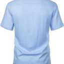 ZEROYAA Men's Linen Shirts Short Sleeve Summer Casual Button Down Beach Shirt with Pocket (Blue, M)