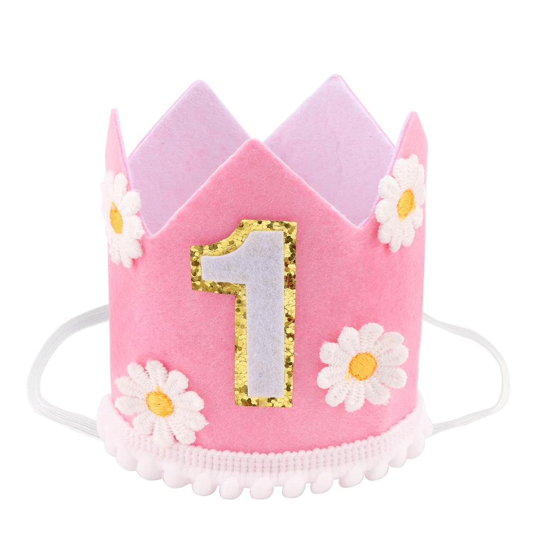 7 x SuPoo Daisy First Birthday Hat Flower 1st Birthday Girl Crown Headband First Birthday Decorations for Girl Princess Tiara One Year Old Birthday Party Decorations Outfit