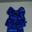 12 Pieces Blue Sequin Cheer Bows, 8 Inch Large Hair Bows with Elastic Ponytail Holder for School Girls Toddlers, Hair Accessories for Cheerleading, Dance, Party