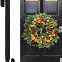 Myfolrena Wreath Hanger Adjustable Door Hanger Wreath Hanger for Front Door 15 to 24inch,Wreath Hook, Hold Up 20lb (Black,1 Pack)