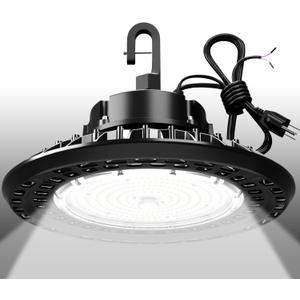 LED High Bay Light 100W 14000LM (Eqv. to 400W HPS/MH) 5000K 1-10V Dimmable, 5' Cable with 110V Plug Ring Hook Safe Rope ETL Listed UFO High Bay LED Light Fixture for Factory Warehouse Workshop