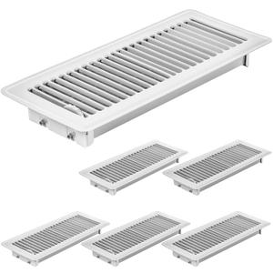 6 Pack 4" x 12" Floor Vent Covers - Heavy Duty Steel Walkable Floor Register - Easy Adjust Air Supply Lever - Vent Covers for Home Floor (White, 4x12 Inches)