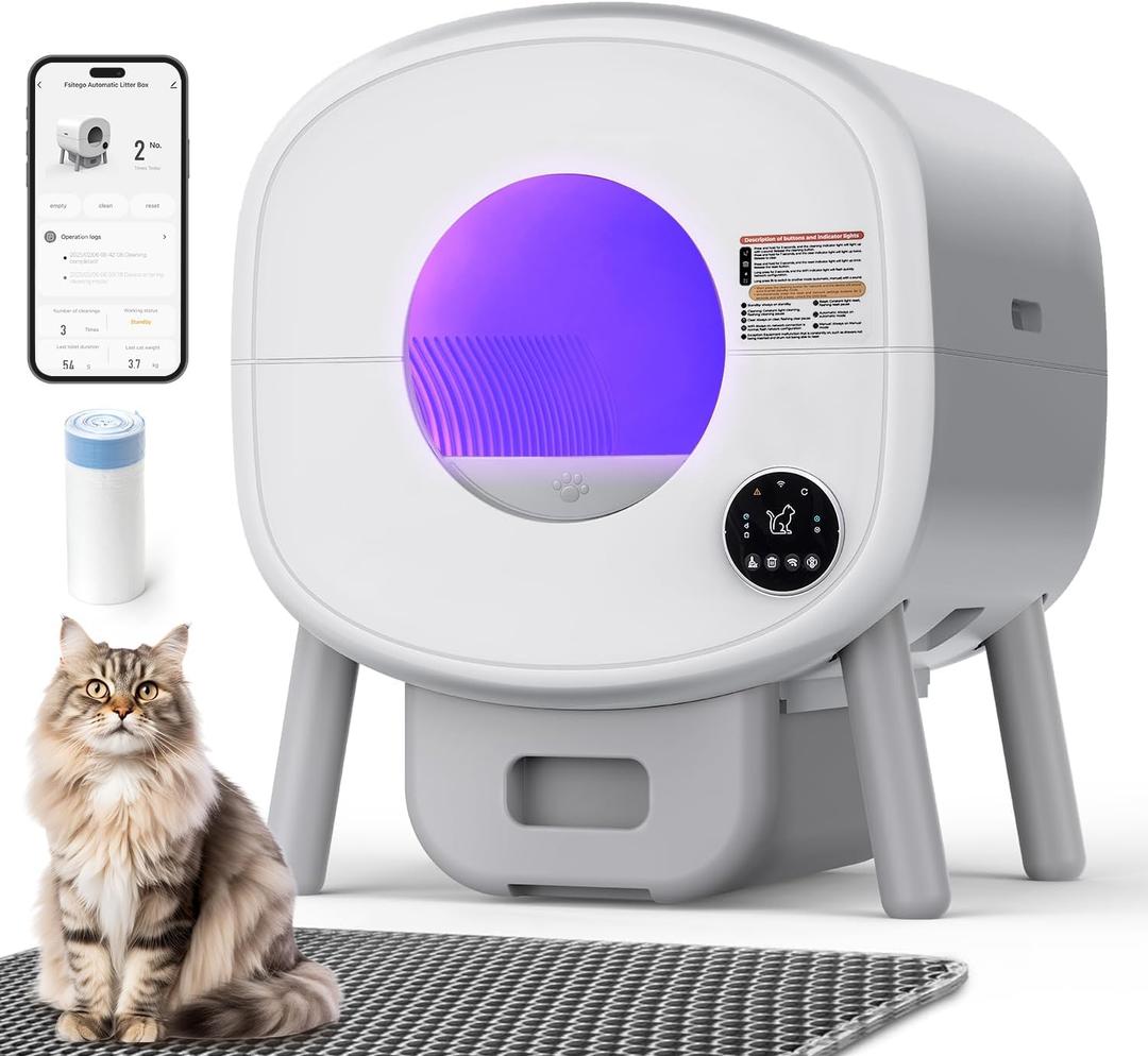 Self Cleaning Litter Box: Extra Large Automatic Litter Box Self Cleaning for Multiple Cats, Odor-Free, App-Controlled, Ambient Light Waste Disposal (Ivory White)