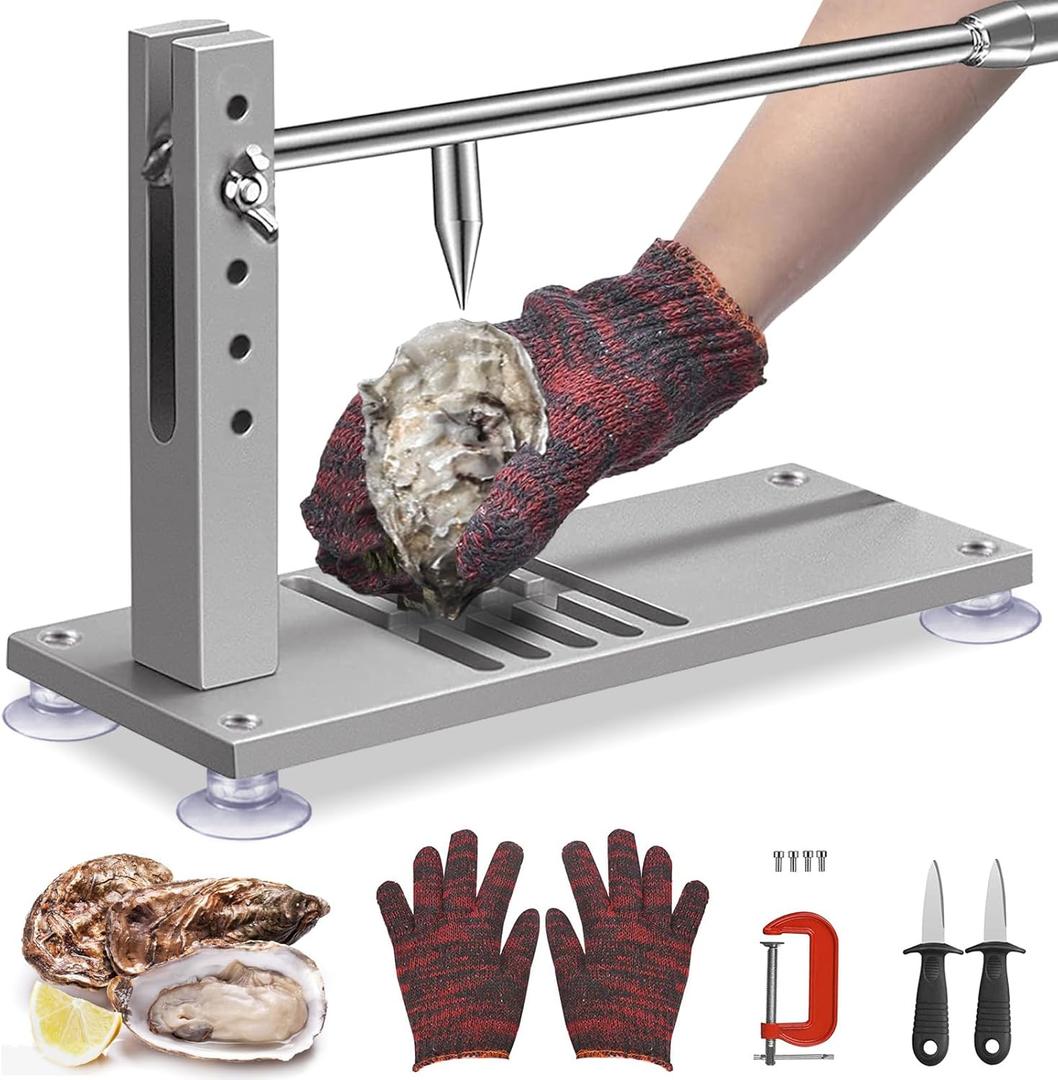 Oyster Shucker Machine, Stainless Steel Oyster Opener Machine with Strong Suction Cup, Adjustable Oyster Shucker Tool Set, Oyster Opener Tool for Home, Clam Shucker Tool with Knives, Glove G-Clip