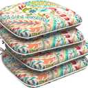 Set of 4 Outdoor Chair Cushions with Ties,Water Repellent Patio Chair Pads 17"x 16" for Outdoor Furniture,Round Corner Seat Cushions for Garden Yard Kitchen Pretty Paisley