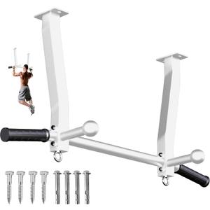 Pull Up Bar Ceiling Mount, 600LBS Heavy Duty Multi Grip Chin Up Bar, 24"/16" Rafter PullUp Bar, Ceiling Beam for Gym/Garage/Basement with Ball Finger & Round Anchors, Easy to Install (White)