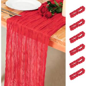 Snowkingdom 6 PCS Red Cheesecloth Table Runner 10 Ft, 120 inch Long Cheese Cloth Gauze Runners for Christmas Wedding Bridal Baby Shower Birthday Holiday Party Table Decorations