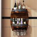 Whiskey Barrel Shelf Wall Mounted, Vintage Wine Rack With Glass Holder