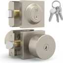 Mega Handles SUANA Entrance Combo, Door Knob and Cylinder Deadbolt and Key Combo, Heavy Duty Locking Door Knobs for Left or Right-Handed Doors  Satin Nickel (1 Pack)