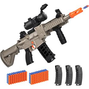 Realistic Toy for Nerf Guns Dart - Electric Sniper Rifle with Scope 120 Soft Bullets 3 Magazine, Automatic Foam Blaster for Boy Age 8-12 Years Old, Indoor Outdoor Present for Adult Kid Holiday (Desert)