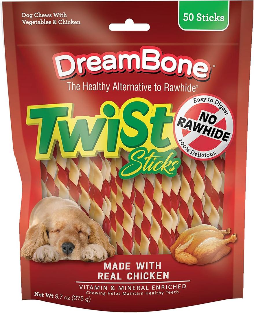 DreamBone Twist Sticks, Made With Real Chicken, Rawhide-Free Chews for Dogs, 50 Count (9.7 Ounce (Pack of 1))Best By August 12, 2025