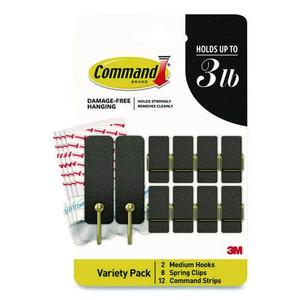 Command Limited Edition Hooks and Clips, Soot, 3 lb Capacity, 2 Hooks, 8 Clips and 12 Strips/Pack