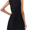 Moss Rose Beach Vacation Clothes for Women Sundresses Swiss Polka Dot Beach Cover Up V Neck Tank Dress with Pockets Black (Black)