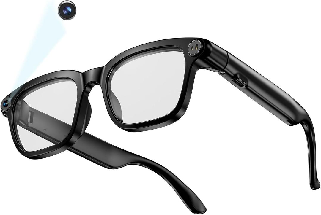 AI Smart Glasses with Camera & Video 1080P HD, Wearable Video Recording Glasses, Hands-Free First-Person View for Live Vlog, Travel and Sports