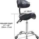 Saddle Stool Chair with Back Support, Ergonomic Esthetician Stool Chair for Salon Tattoo Spa Medical Dentist Clinic (with Backrest, Black), Adjustable Backrest