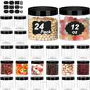 24 Pack Plastic Jars With Lids 12 OZ PET Plastic Jar Round Slime Storage Jars Wide Opening Clear Empty Plastic Jar with Screw On Lids For Dry Food Kitchen Craft Storage
