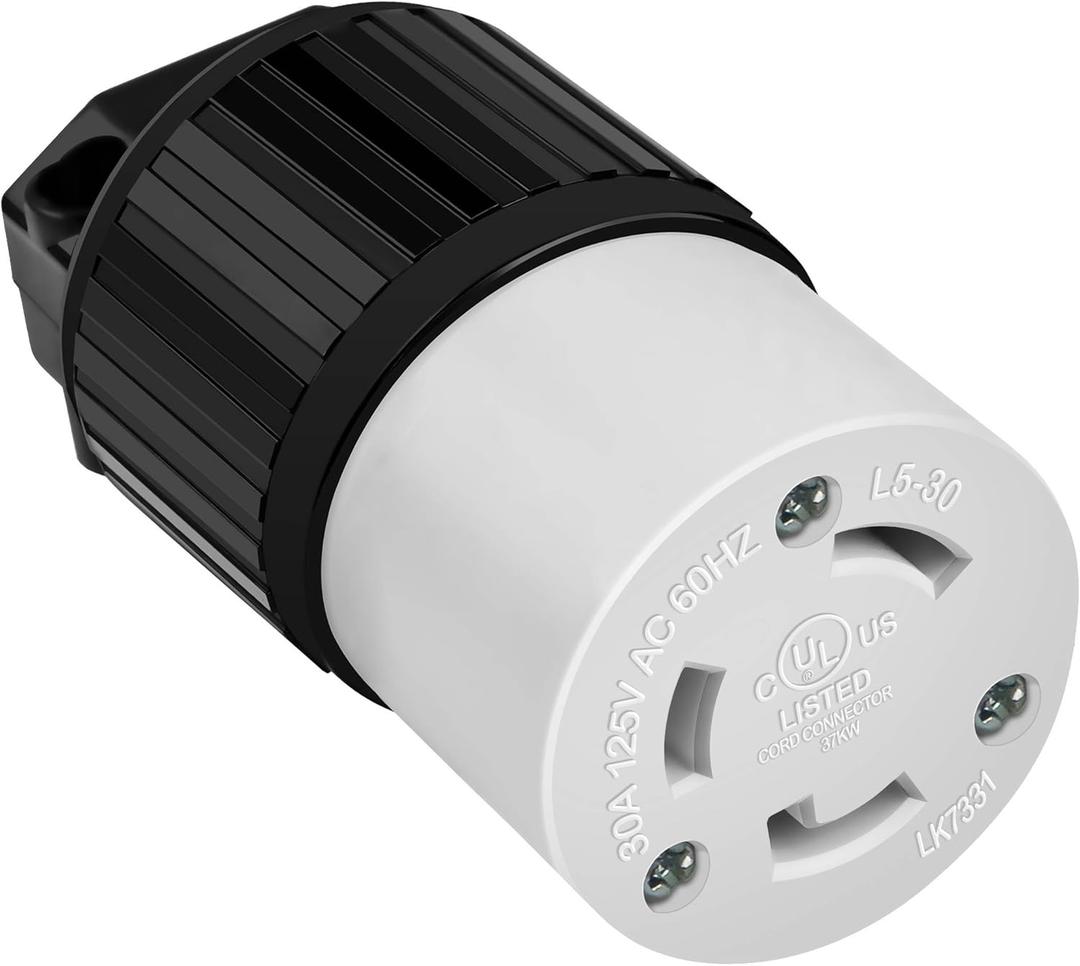 ENERLITES NEMA L5-30R Locking Connector for Generator, Twist Lock Female Plug, 30 Amp, 125 Volt, 2 Pole, 3 Wire Grounding, Industrial Grade Heavy Duty, UL Listed, 66452-BK, Black