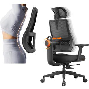 Newtral Ergonomic Home Office Chair, High Back Desk Chair with Unique Adaptive Lumbar Support, Adjustable Headrest, Seat Depth Adjustment, 96-126 Tilt Function, Adjustable Armrest Recliner (Black)