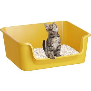 Open-Top Large High Sides Cat Litter Box with Low Entrance, Suitable for Small and Elderly Cats, Anti-Splash, 19.8” x15.6”x7.3” for Indoor Use
