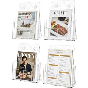 Gawerk 4 Pack Acrylic Brochure Holder 8.5 x 11 inches for Desk or Wall Mount, Clear Flyer Display Stand Plastic Table Stand Sign Literature Holder for Magazines, Menus, Pamphlets, Journals
