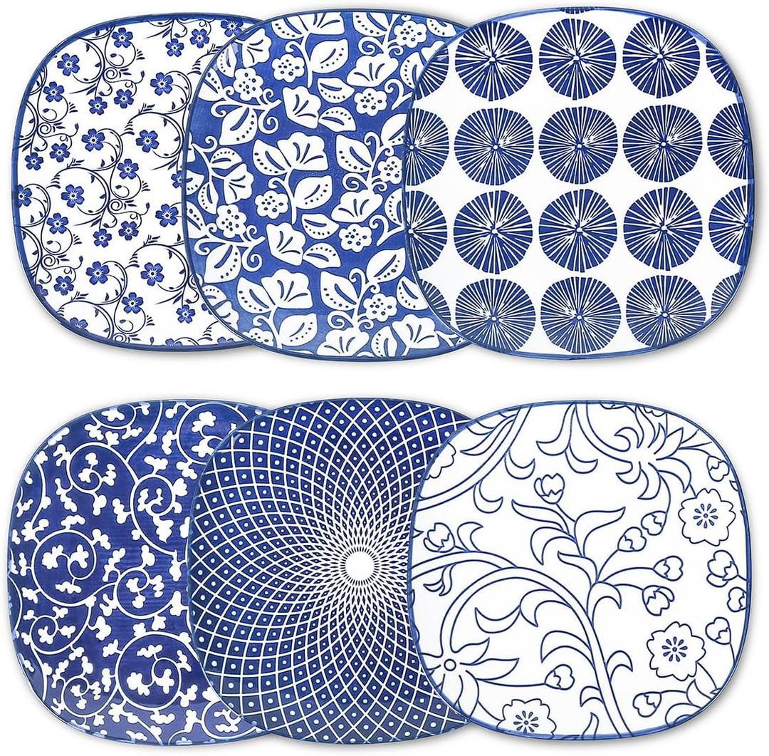 Selamica Porcelain Small Plates - 6 inch Dessert & Appetizer Plates, Microwave & Dishwasher Safe, Set of 6, Vintage Blue