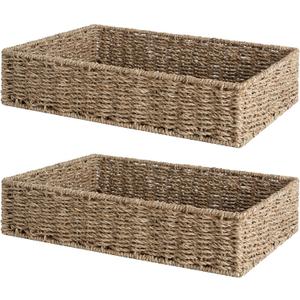 StorageWorks Large Seagrass Tray for Bathroom, Seagrass Storage Baskets for Shelves, Handwoven Natural Wicker Baskets for Organizing, 2-Pack