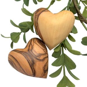 Handmade Wooden Hearts, Set of Two Olive Wood Carved Hearts from the Holy Land, Carved Wood Hearts for Gifts Anniversary Valentine Gift, Loss Love, Wooden Hearts for Wedding, Heart Decor