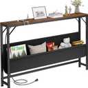 Asgolion Narrow Console Table with Power Outlet, 47.2 Inch Thin Entryway Table with Storage, Long Sofa Side Table, Behind Couch Table for Living Room, Foyer, Hallway, Rustic Brown
