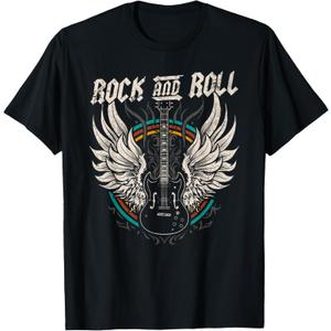 Rock and Roll Guitar Vintage ROCK Music T-Shirt (Gray)