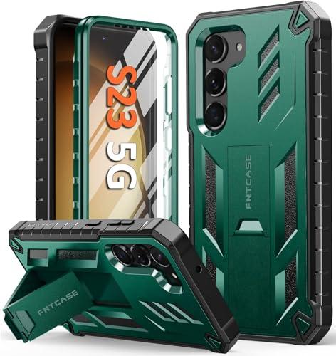 FNTCASE for Samsung Galaxy-S23 Protective Case: Dual-Layer Rugged Shockproof Phone Cover with Built-in Screen Protector & Kickstand|Military Grade Drop Proof Bumper Full Protection Cases 6.1'' Green