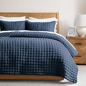 WDCOZY Navy Blue Queen Size Quilt Bedding Sets with Pillow Shams, Lightweight Soft Bedspread Coverlet, Quilted Blanket Thin Comforter Bed Cover, All Season Summer Spring, 3 Pieces, 90x90 inches